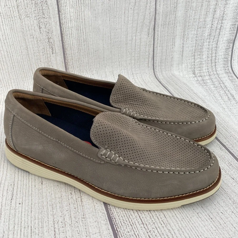 Johnston & Murphy Hodges Loafers Mens 10 Grey Nubuck Perforated TruFoam Shoes